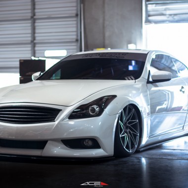 Infiniti G37 Coupe Bagged on ACE Alloy Wheel Driven D716 Aftermarket Wheels